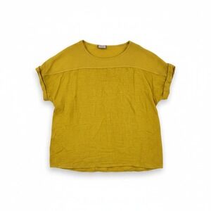 SAIPH Linen Blouse Mixed Texture Short Sleeve Scoop Neck Pullover Top Size 1X